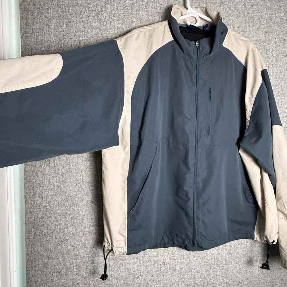 John Blair Men's Full Zip Bomber Jacket Windbreaker Blue Gray And Tan 2XL/XXL‎